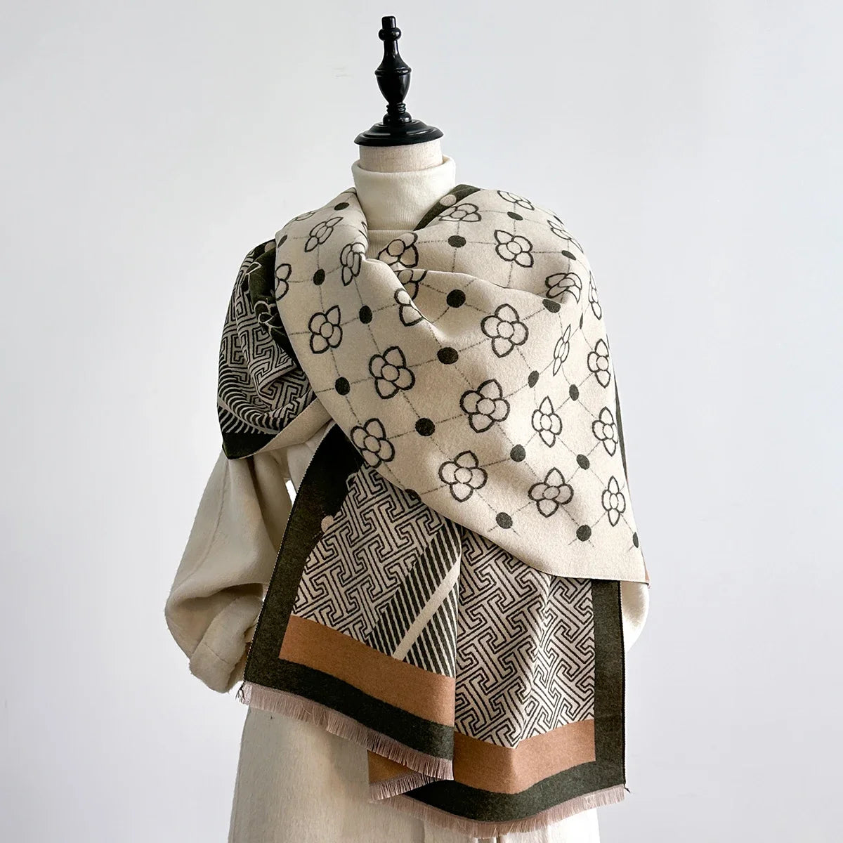 Winter Warm Faux Cashmere Scarf - Thick Luxury Shawl Wrap, Perfect as Travel Poncho Blanket