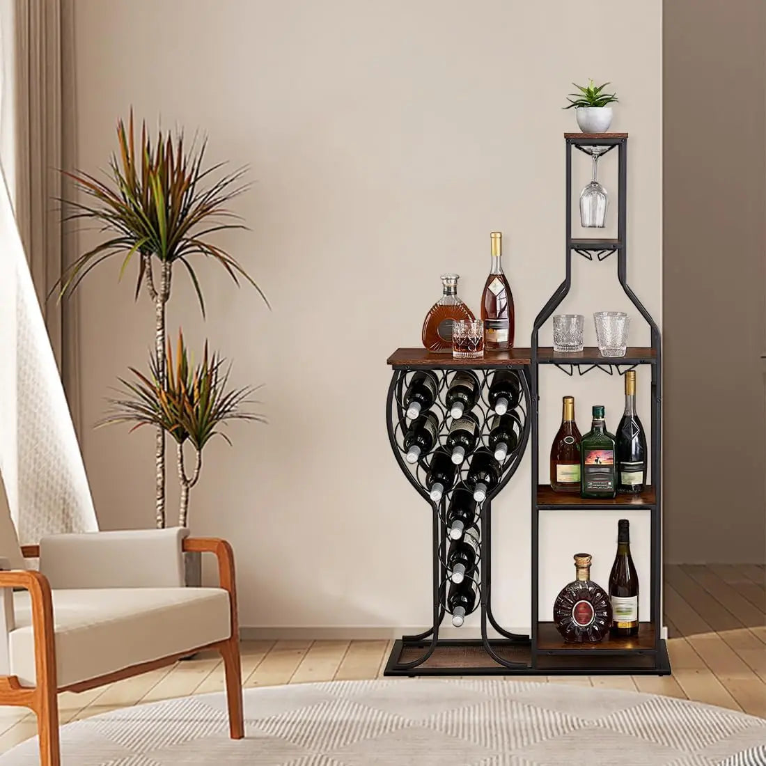 Wine Bottle and Glass Holder, Wrought Iron Wall-Mounted Racks, Household Accessories, Gifts