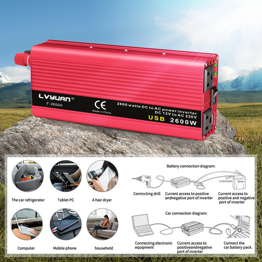 AC110V Power Inverter DC/AC 12V to 120V Car Inverter, 60Hz Outdoor Battery Adapter