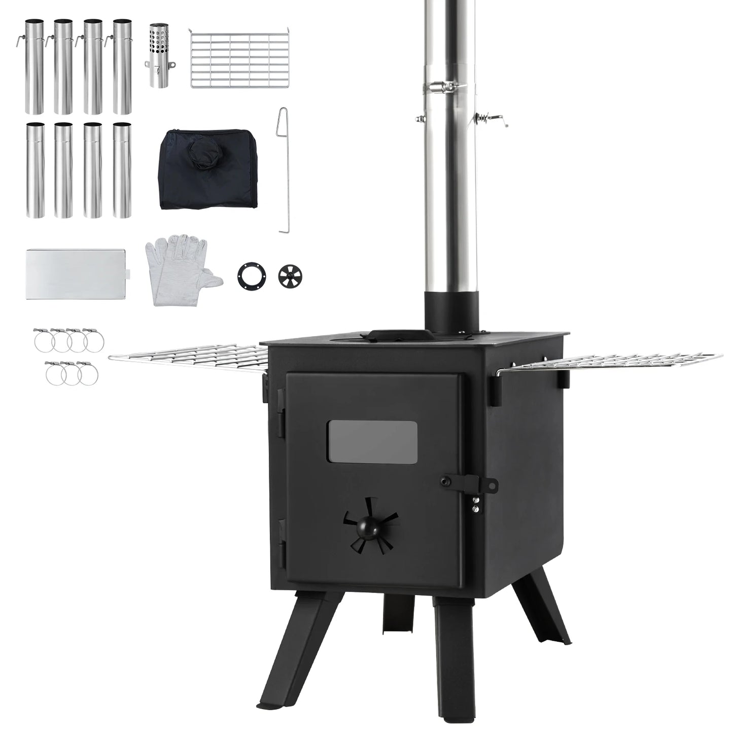Wood Stove 86in Alloy Steel Camping Tent Stove, Portable Wood Burning Stove with Chimney Pipes & Gloves