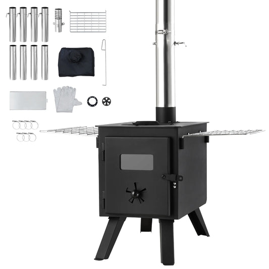 Wood Stove 86in Alloy Steel Camping Tent Stove, Portable Wood Burning Stove with Chimney Pipes & Gloves