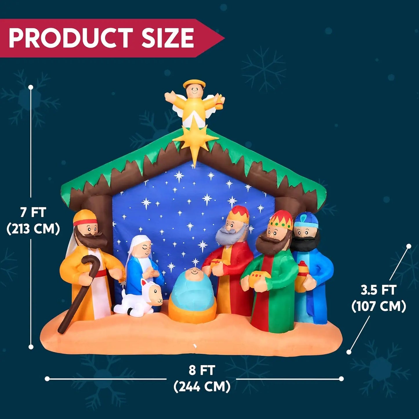 8 FT Long Christmas Inflatables, Nativity Scene Set with Build-in LEDs for Xmas Party Yard Décor